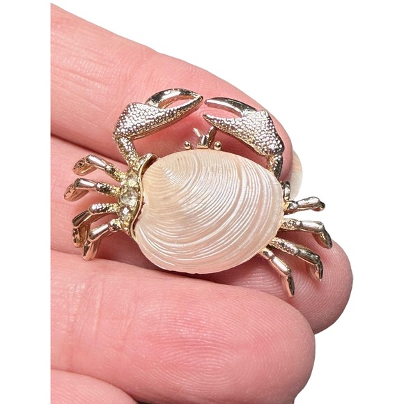 Source Unknown Jewelry - Crab Shell Brooch Pin Gold Tone Rhinestone Nautical Costume Beach Jewelry
